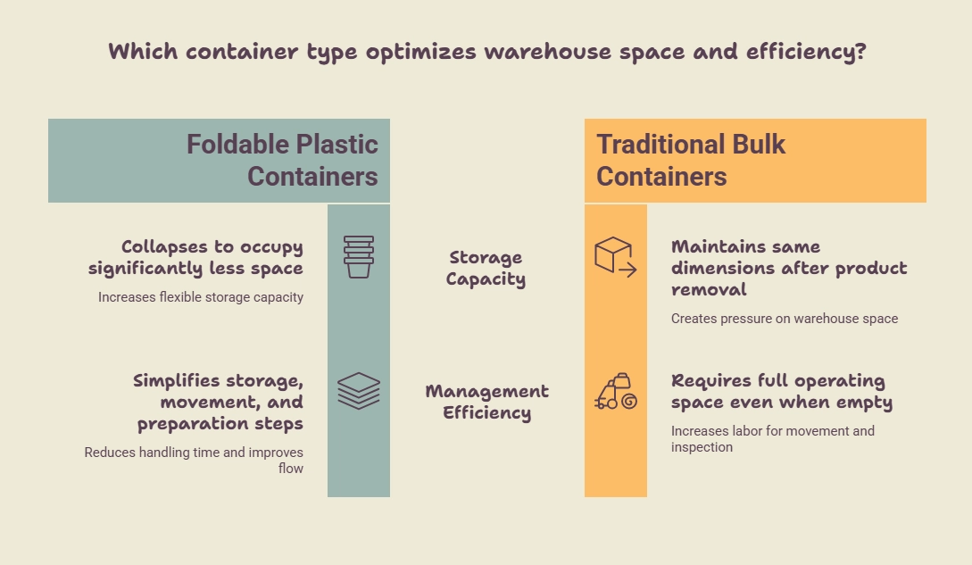 Foldable plastic containers improving warehouse space and storage efficiency Foldable plastic containers improving warehouse space and storage efficiency